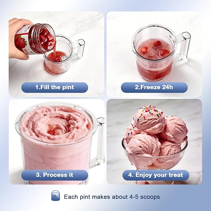 H-Duka 10-in-1 Ice Cream Maker Machine, 800W Frozen Treat Maker for Silky Gelato, Sorbet&Slushies, One-Touch Mix-In & Re-Spin for Creamy Texture, Keto & Vegan, Includes 3 Pints & Recipe Guide, Black