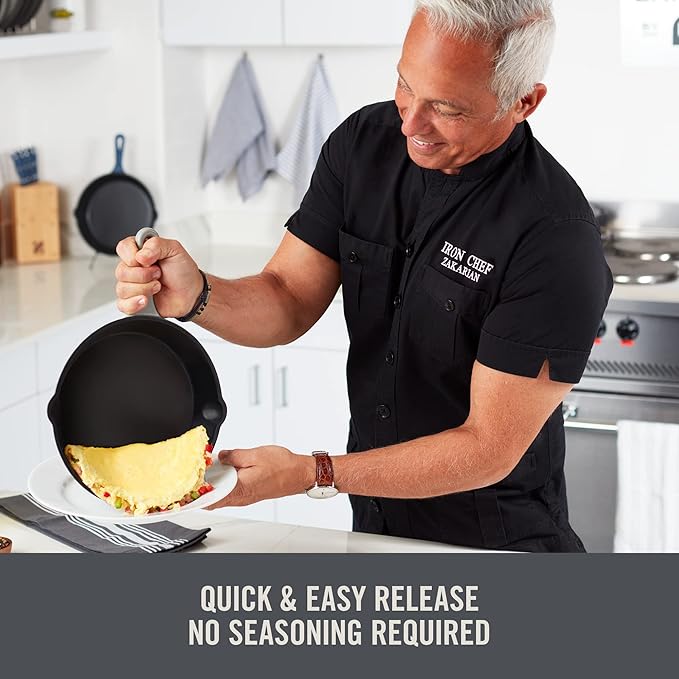 Zakarian x Dash Nonstick Cast Iron Grilling and Roasting Pan - Oven-Safe Cookware - Titanium Ceramic Nonstick Coating - Great for Roasting Veggies, Meats, and More - Gray, 11-Inch