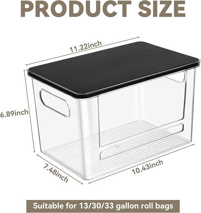 Trash Bag Dispenser, Trash Bag Holder Dispenser with Bamboo Top, Extra Large Garbage Bag Holder Dispenser Trash Bag Organizer Under Sink for Kitchen, Pantry, Laundry Room