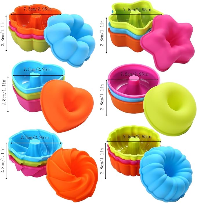 To encounter 24Pack Silicone Molds, Nonstick 2 3/4 inches Donut Mold, Silicone Baking Cups, Donut Pan, Muffin, Jello, Bagel Pan, Oven- Microwave- Dishwasher Safe