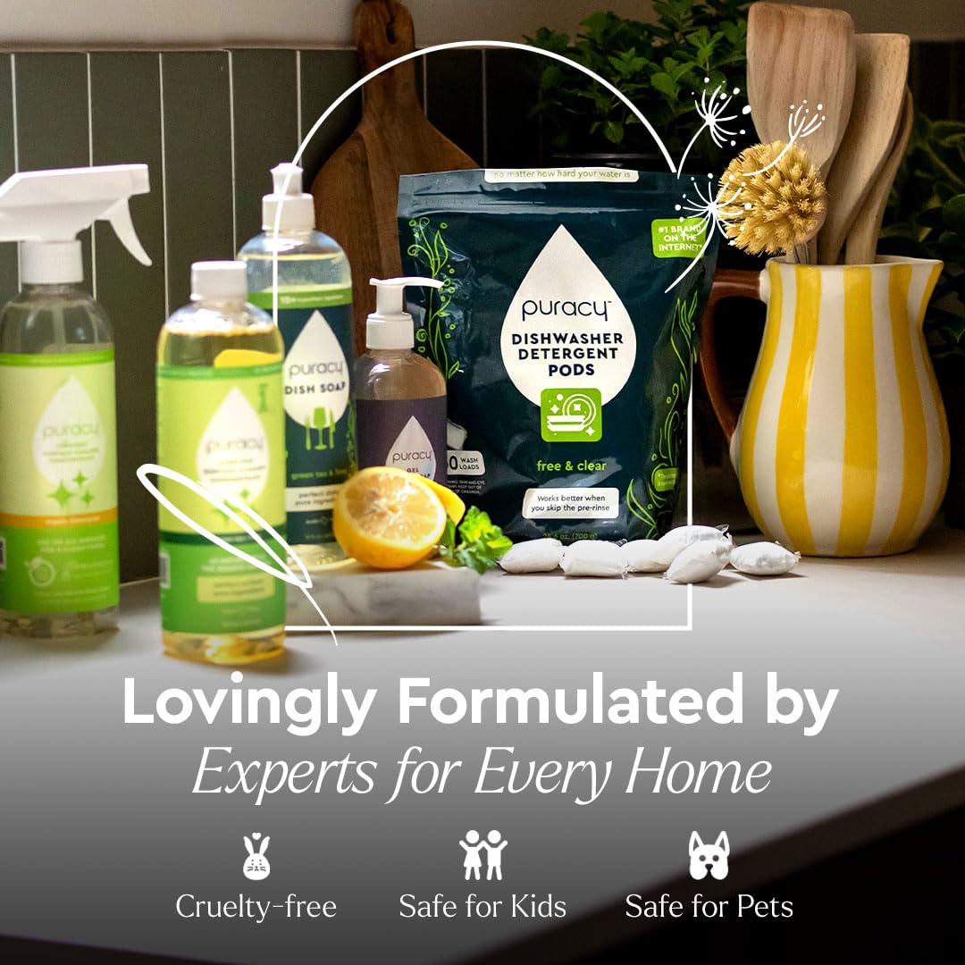 Puracy Dishwasher Pods, Natural Dishwasher Detergent, Free & Clear Dish tabs - Enzyme-Powered, Spot & Residue Free - TikTok Trend Items, Must Haves from TikTok Made Me Buy It (Citrus Skies, 18 Count)