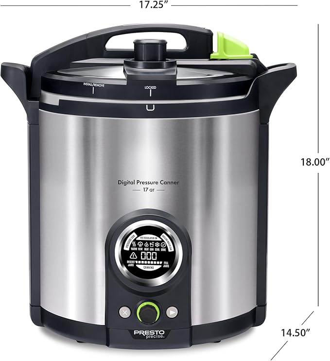 Presto 02152 17-Quart Digital Pressure Canner - Digital Display, Waterbath Capable, 10 Built-In Safety Features, Recipe Book, Stainless Steel