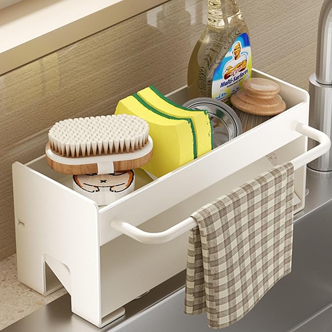 Utensil Holder,Compact Kitchen Sink Drying Rack - Durable and Stylish Solution,Self-Draining Tray Design,with Rag Rack（White）