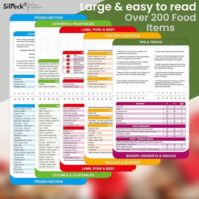 Air Fryer Cheat Sheet Magnetic Cooking Guide Booklet I Fridge-Ready Air Fryer Magic: Cookbook with Hanging Loop & Magnet (Multi Colour), SCG001