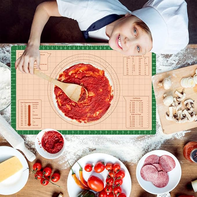 Pastry Baking Mat 28x20 Inch - Larger Silicone Baking Pastry Mat for Rolling Dough,Non Silp Silicon Dough Sheet Mat with Measurement,Perfect for Making Pie,Pizza(Green)