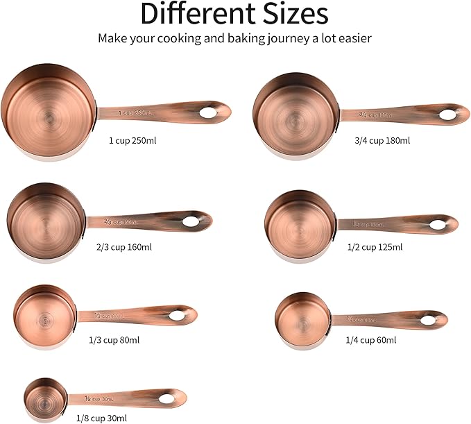 Copper Measuring Cups and Spoons Set 16, Dry&Liquid Stainless Steel Measuring Cups and Spoons, 7 Metric&US Measing Cups & 6 Measuring Spoons & Measure Equivalents for Kitchen&Baking
