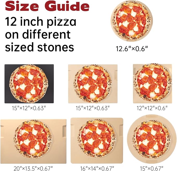 Pizza Stone 12.6in Round Baking & Grilling Stone, Perfect for Oven, BBQ and Grill. Innovative Double - faced Built - in 4 Handles Design