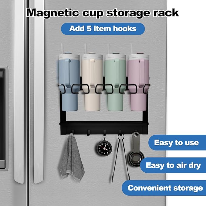Magnetic Water Bottle Organizer for Stanley 40 oz Refrigerator Stanley Cup Organizer Holder Heavy-Duty Tumbler Holder Organizer Stanley 3 Cup Accessories, Easy to Install