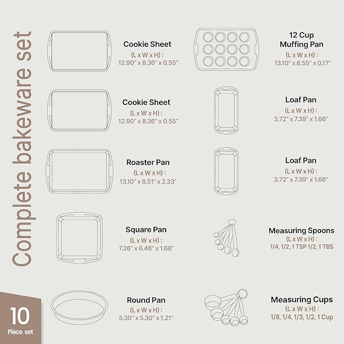 Gray 10-Piece Bakeware Sets, Nonstick Carbon Steel Baking Sheet & Pans, Stackable Space-Saving Bakeware, Dishwasher Safe, Stain-resistant, PFOAPFOSPTFE Free, Oven Safe Up To 450°F (230°C)