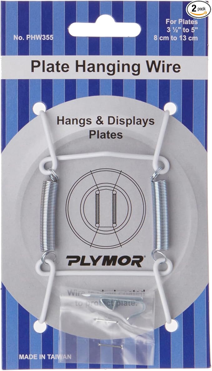 Plymor White Vinyl Finish Wall Mountable Plate Hanger, 3.125" H x 1.75" W x 0.5" D (for Plates 3.5" - 5"), Pack of 2