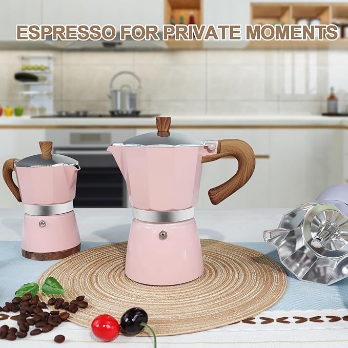Aluminum 6 Cup 300ml Moka Pot Express Coffee Maker Stovetop Espresso Colorful Coffeemaker Italian Classic Style Brewing Greca Cafe Mocha Machine for Cafeteras Lover Camping Travel and Home Use 10oz