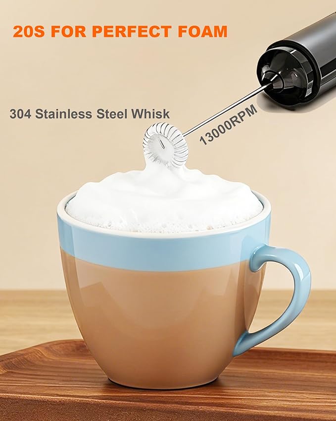 Handheld Milk Frother with Cover, Battery Powered Electric Drink Mixer (2AA Not Included) - Portable Hand Frother Wand for Coffee Matcha Cappuccino & Hot Chocolate