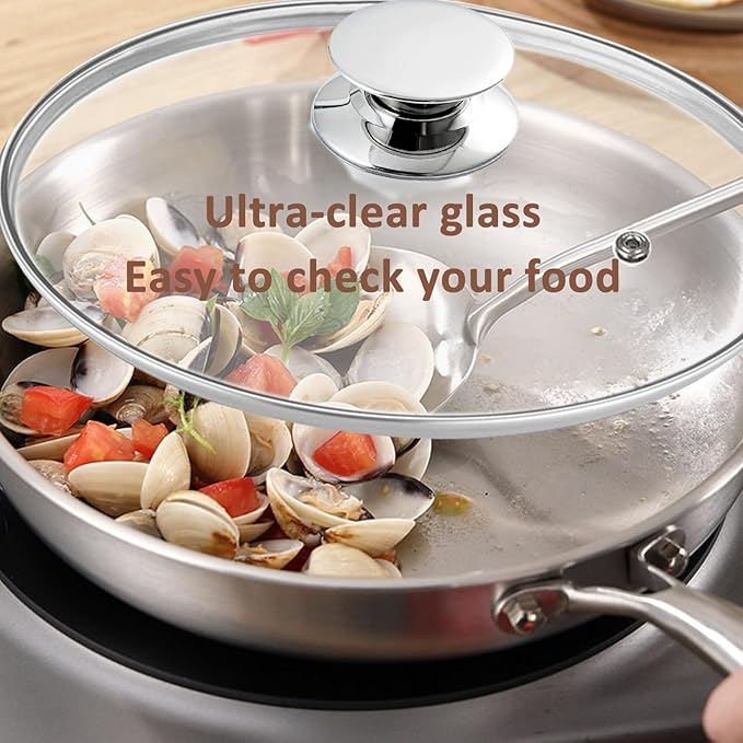 Glass Lids for Pots and Pans, 8, 11, 12, 12.6 Inch Pan Covers for Cookware, Tempered Glass Lid for Replacement, Dishwasher Safe & Microwave Oven Safe (11 Inch)