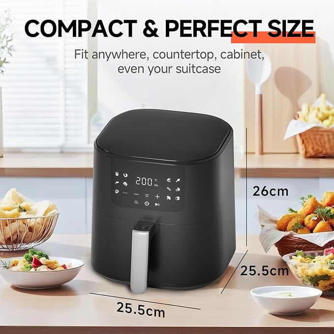 QIDO Air Fryer 8-in-1 with 5 QT Capacity,180°-450°F Precision Heating, Air Fry, Roast, Broil, Reheats, Dehydrates, Less Oil, Features Shake Reminder, Large Touch Display with Auto Menus, Dark Black