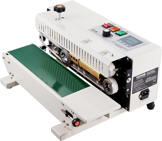 VEVOR Continuous Bag Band Sealing Machine, 0.24-0.47 in/6-12 mm Seal Width, Horizontal Band Sealer Machine with Digital Temperature Control, Carbon Steel Bag Sealer for 0.02-0.8 mm Plastic Bags Films