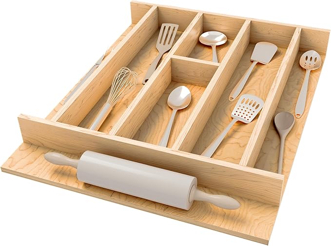 Rev-A-Shelf Natural Maple Right Size Utensil Insert Home Storage Kitchen Organizer 7 Compartment Drawer Accessory, 16 1/4" x 19 1/2", 4WUT-21SH-1