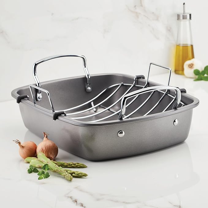 Circulon Nonstick Roasting Pan/Roaster with Rack - 17 Inch x 13 Inch,Gray,(Pack of 3)