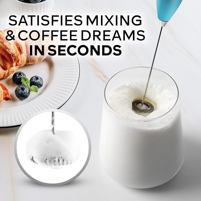 Zulay Kitchen Powerful Milk Frother Wand With 4 AA Duracell Batteries - Ultra Fast Handheld Drink Mixer - Electric Whisk Foam Maker for Coffee, Lattes, Cappuccino, Matcha & Creamer - Marine