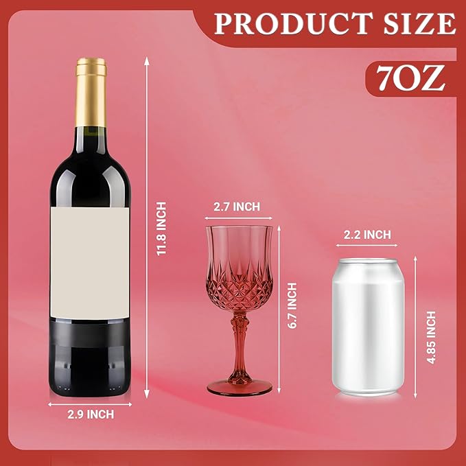 Plastic Wine Glasses, Plastic Goblets Vintage Style Cordial Unbreakable Drinking Glasses, Reusable Drinkware for Wedding Reception, Grand Event Party Supplies, Mother's Day (12, Burgundy)