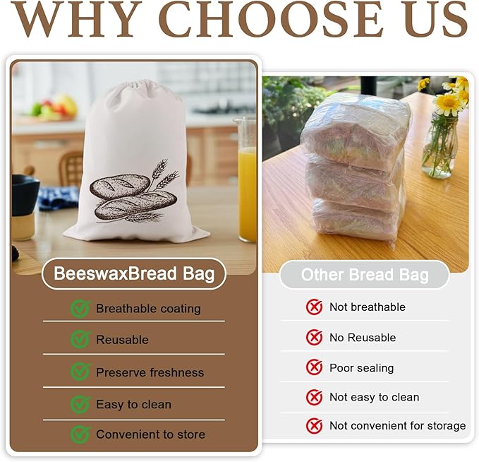 Reusable Storage Bread Bags-for Sourdough & Homemade Bread, Linen Cloth Bags w/TPU Keeps Fresh Longer