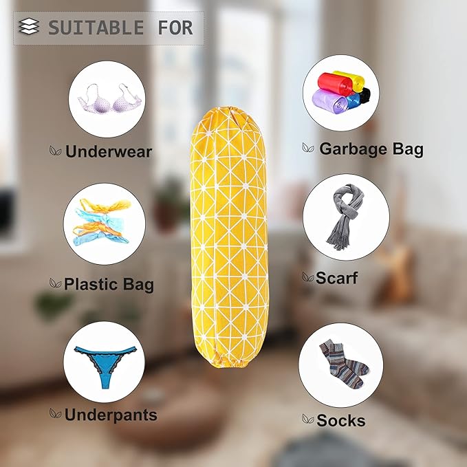 SYIPO Plastic Bag Holder Shopping Bags Carrier, Washable Large Grocery Bag Storage Dispenser for Home Kitchen Travelling, Free Adjustment with Drawstring, Yellow, 22x9
