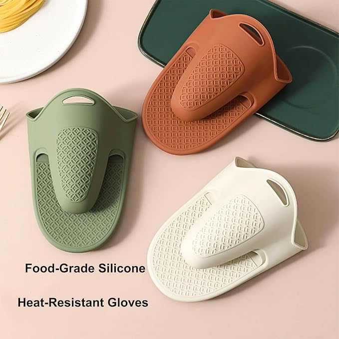 Silicone Oven Mitts, Heat Resistant Waterproof Baking Mitts,Food Grade Material Kitchen Mitts 2PCS for Cooking （ -40°-230°） (Green)
