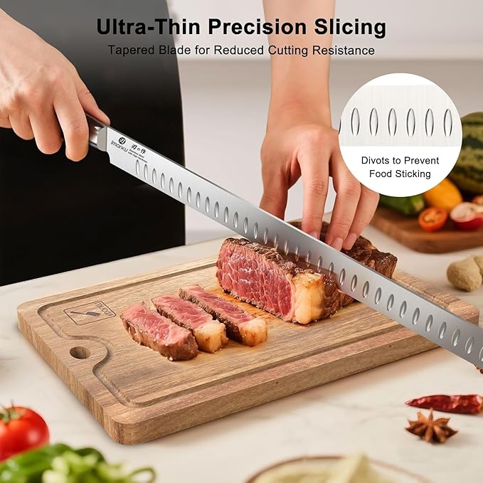 imarku Brisket Knife, 12 Inch Ultra Sharp Carving Slicing Knife for Brisket, BBQ, Turkey, Ham, Ribs, and Roast Beef, Japanese High Carbon Stainless Steel Blade, Ergonomic Pakkawood Handle, Gift Box
