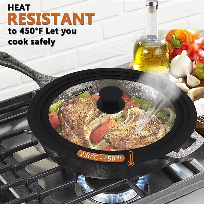 Universal Lid for Pots, Pans and Skillets - Tempered Glass with Heat Resistant Silicone Rim, Fits 8", 9" and 9.5" Diameter Cookware