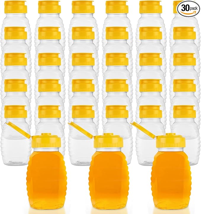30 Pcs 8oz Honey Squeeze Bottles, Clear Plastic Honey Jar with Flip Lid, Leak Proof Honey Container Honey Dispenser for Storing and Dispensing Honey