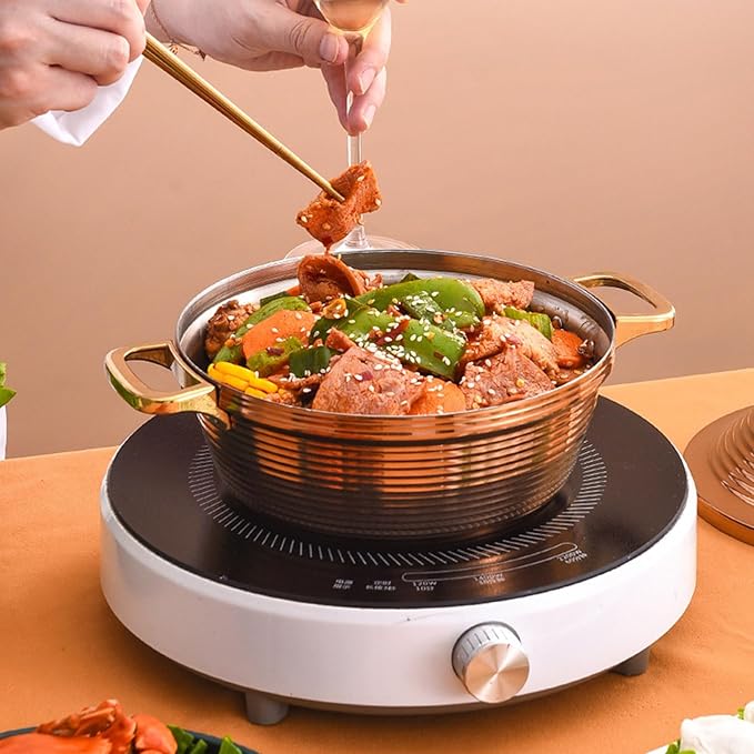 Moroccan Tagine Cooking Pot,Stainless Steel Non Stick Moroccan Casserole with 2 Handles,Large Moroccan Cooker Handmade Tagine Pot with Cone-Shaped Lid(25cm, Rose Gold)