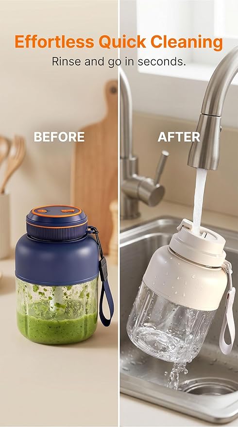 Portable Wireless Juicer Cup - 44 oz Cordless Blender with 38-Blade 18000 RPM High-Speed Motor, USB-C Rechargeable Personal Smoothie Maker for Gym, Travel, and Outdoors (Double Cup-Blue,28oz)