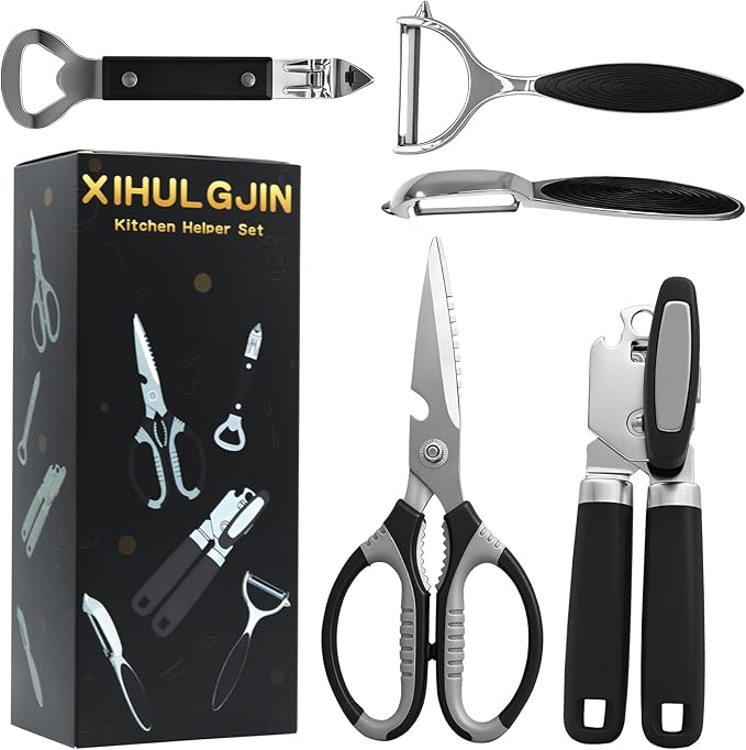 Can Opener Set With 1 Bottle Opener 2 Vegetable Peeler 1 Heavy Duty Kitchen Scissors,Jar Openers For Seniors