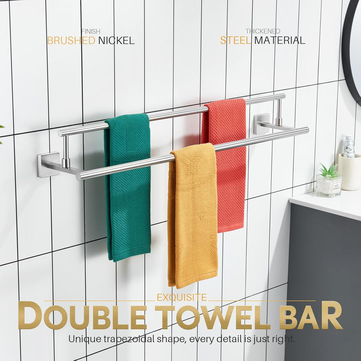 KOKOSIRI Bath Towel Holders Brushed Nickel Bathroom Rack 32-Inch Double Towel Bars Overlength Kitchen Rails Stainless Steel B5009BR-L32