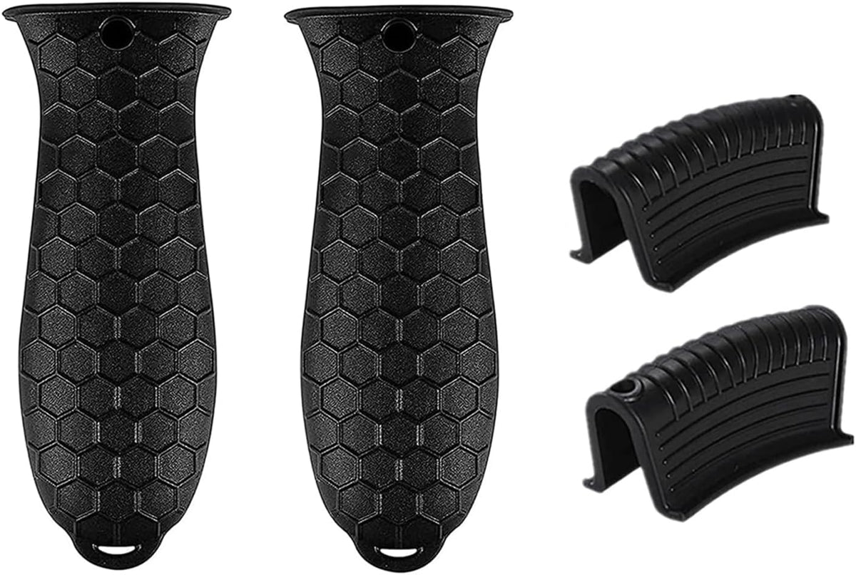 4 Pcs Non-Slip Silicone Hot Handle Holder & Assist Grips, Potholder for Cast Iron Skillets, Heat Resistant Handle Cover Sleeve for Frying Pans, Casserole, Cookware Handles, Black