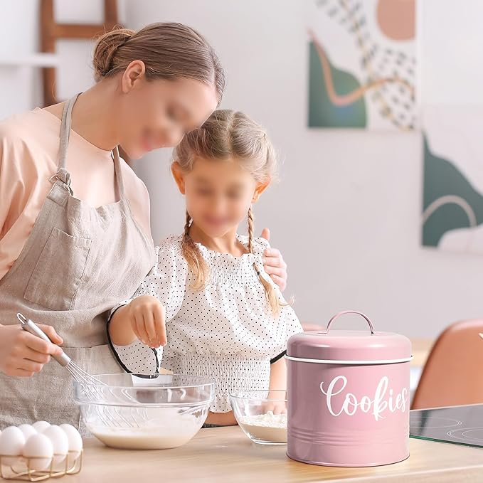 DAYYET Pink Cookie Jar for Kitchen Counter, 1 Gallon Vintage Cookie Jar with Airtight Lid, Large Food Storage Container for Candy, Cookies, Dessert, Farmhouse Kitchen Decor and Accessories