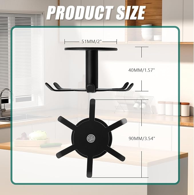 Zorfeter 2 PCS Under Cabinet Kitchen Utensil Hooks, Stainless Steel Utensil Racks 360°Rotating Drilling Free Adhesive Utensils Hanging Rack Holder, Black