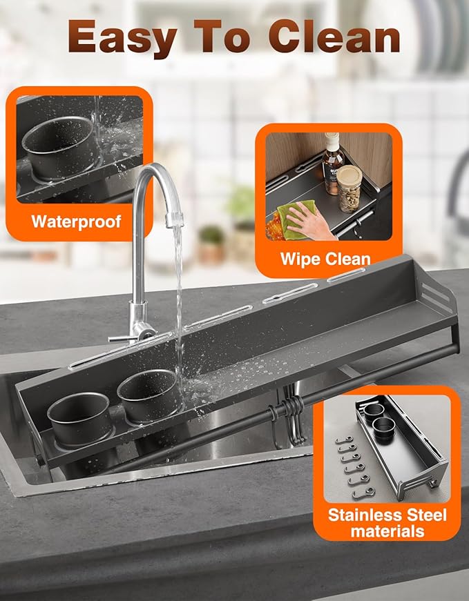 kitchen utensil hanger, wall mounted rail with hooks, waterproof hooks for utensils, easy installation without drilling (27.56 inches, Cups, 3)