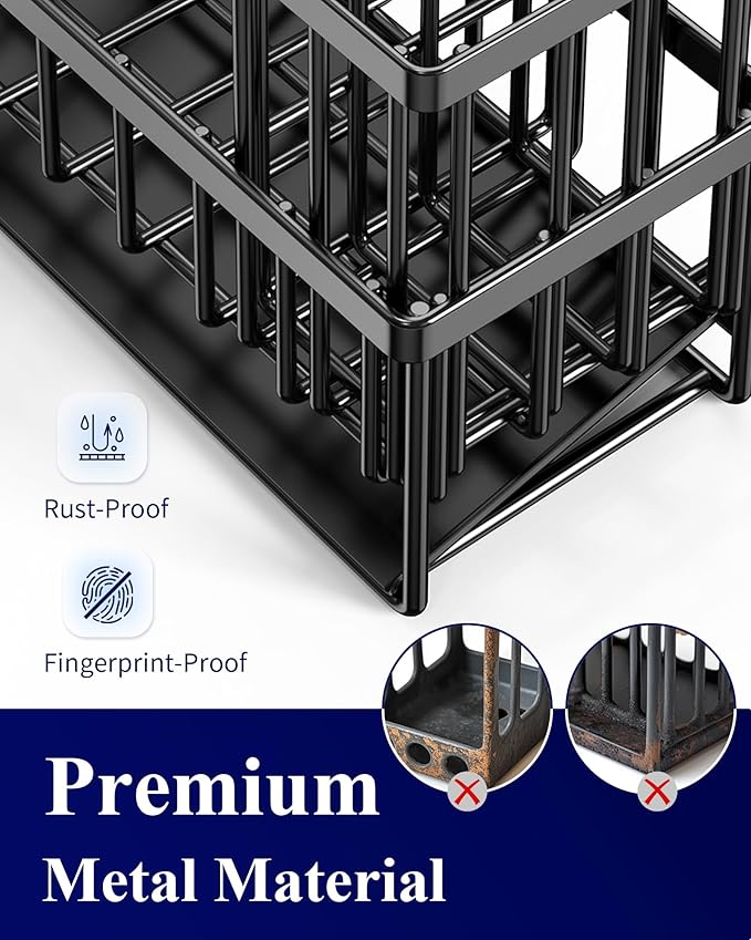 Kitsure Sponge Holder for Kitchen Sink - Rustproof Stainless Steel Sink Caddy Organization and Storage Essentials with High Brush Holder, Home Decor Accessories, 7.9" x 3.7" x 6.2", Black