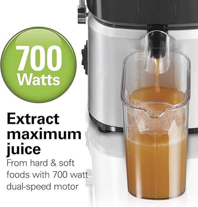 Hamilton Beach Juicer Machine, Centrifugal Extractor, Big Mouth 3" Feed Chute, Easy Clean, 2-Speeds, 30 oz. BPA Free Pitcher, 700 Watt Motor, Cleaning Brush, Black (67840)