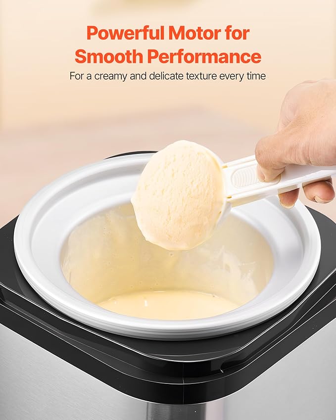 VEVOR Ice Cream Maker, 2.11 Qt. Large Capacity, Electric Automatic Ice-Cream Machine, with Easy Operation & Cleaning, Stainless Steel Shell, for Homemade Frozen Yogurt, Fruit Sorbet, Gelato, Silver