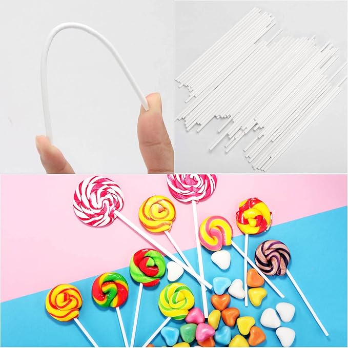 200Pcs 6 Inch White Paper Lollipop Sticks, Paper Sucker Sticks, Cake Pop Stick for Cake Toppers, Chocolate, Cookie, Rainbow Candy ﻿