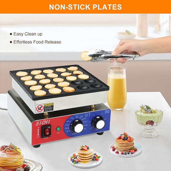 SICHI Mini Pancake Maker Machine with 550℉Heating and Timer Control, 25PCS Electric Commercial Dutch Pancake Baker with Nonstick,110V Dutch Pancake Cooker for Restaurant and Kitchen,Dessert Breakfast