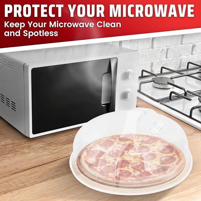 Flexzion 10.5 Inch Microwave Splatter Cover - BPA-Free Anti-Splatter Microwave Cover with Adjustable Steam Vent, Dishwasher Safe, Transparent Plastic Food Covers for Microwave Cooking