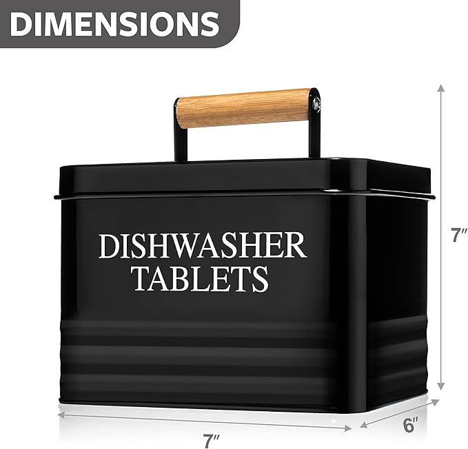 Calindiana Modern Farmhouse Metal Dishwasher Pods Container Holder with Lid for Kitchen Organization and Storage, Kitchen Essentials Decor Accessories, Black