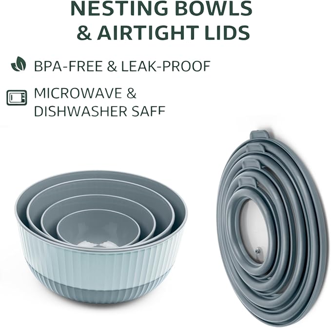 Mixing Bowls with Lids, 8-Piece Airtight Leak-Proof Nesting BPA-Free Bowl Set for Kitchen & Food Storage, Large 4200ml Capacity, Microwave & Dishwasher Safe