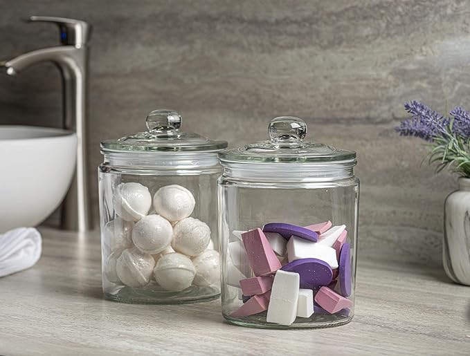 Le'raze Glass Canister Set for Kitchen Counter + Labels & Marker - Set of 2 - Glass Cookie Jars with Airtight Lids - Food Storage Containers with Lids Airtight for Pantry - Flour, Sugar, Coffee, etc.