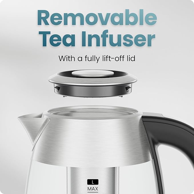 CHEFMAN Lightning High-Powered Electric Kettle, 1.8L 1750W, Rapid Boil 2 Cups in 2 Minutes, BPA Free Cordless Tea Kettle with Digital Temperature Control and 1-Hour Keep Hot – Stainless Steel