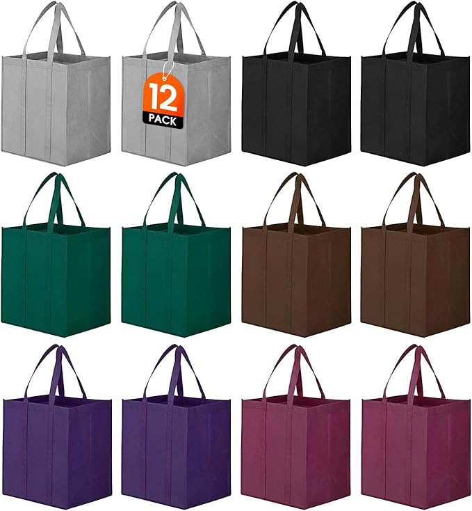 WISELIFE [12 Pack Reusable Grocery Shopping Bags Large Foldable Tote Bags Bulk Eco Produce Bags with Long Handle