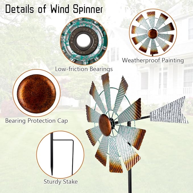 Viveta Metal Wind Spinners, Garden Wind Sculptures & Spinners,Kinetic Wind Spinner for Outdoor Patio Yard Decor