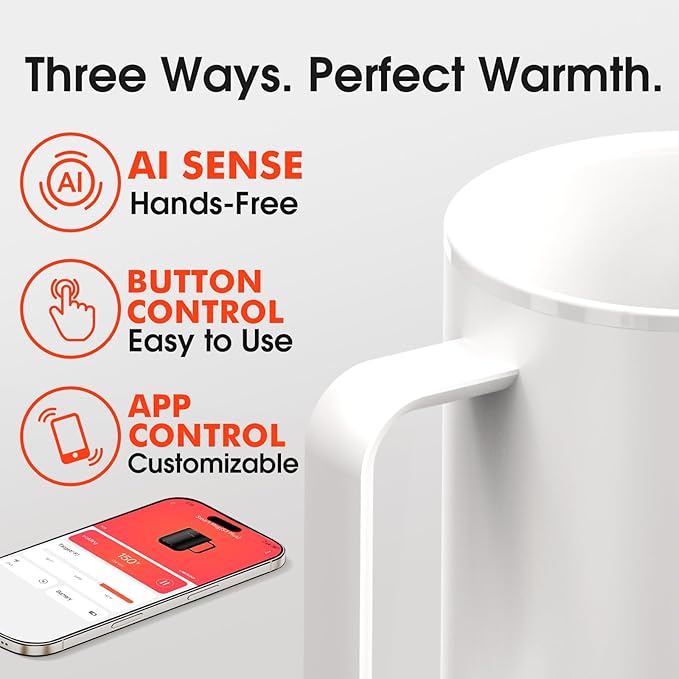 Vsitoo S3 Plus 14oz Heated Coffee Mug - Temperature Control Smart Mug with Mug Warmer, Auto-Sensing AI Heats Drinks to 120-150°F Hands-Free.Ideal for Home/Office/Gifts，White